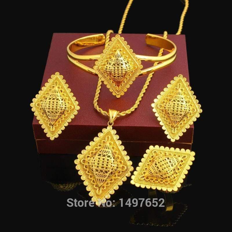 Planet Gates Jewelry Set 24K Gold Color Necklace/Pendant/Earring/Ring/Bangle African Bridal Wedding Set