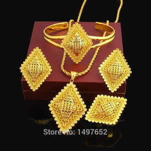 Planet Gates Jewelry Set 24K Gold Color Necklace/Pendant/Earring/Ring/Bangle African Bridal Wedding Set
