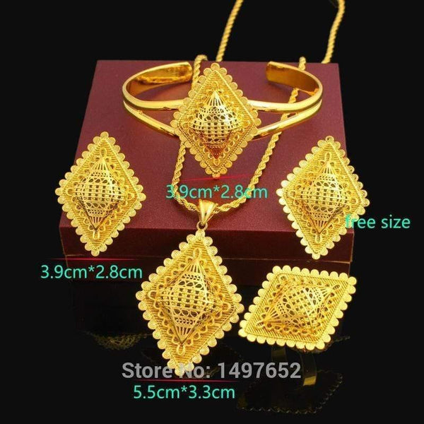 Planet Gates Jewelry Set 24K Gold Color Necklace/Pendant/Earring/Ring/Bangle African Bridal Wedding Set