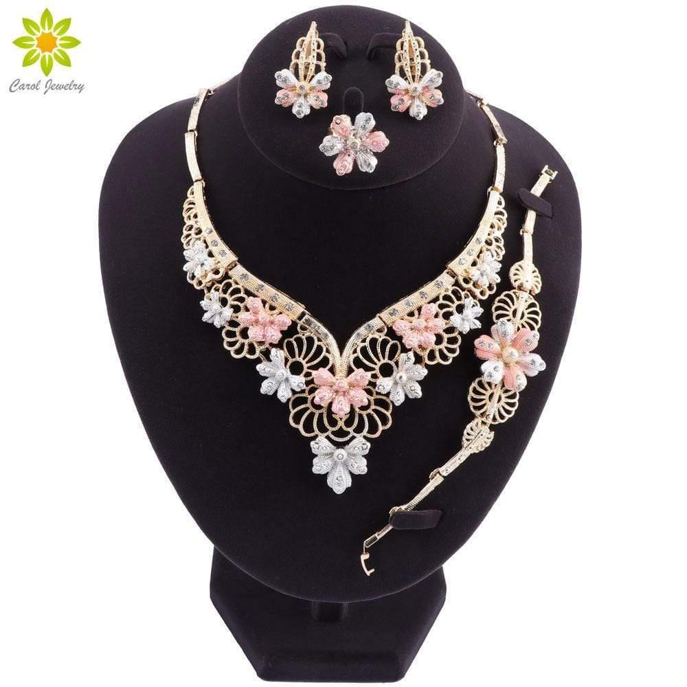 Planet Gates Jewelry Set Flower Shaped Brand Dubai Gold-color Jewelry Set Nigerian Wedding Woman Accessories Jewelry Set