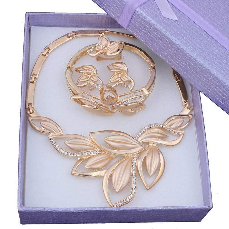 Planet Gates Jewelry Set Gold Color Clear Austrian Crystal Women Wedding Necklace Bracelet Earring Ring