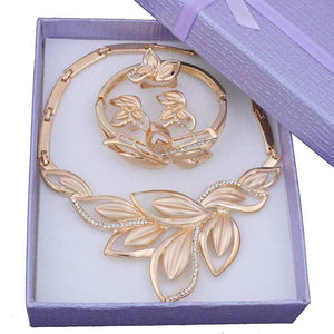 Planet Gates Jewelry Set Gold Color Clear Austrian Crystal Women Wedding Necklace Bracelet Earring Ring
