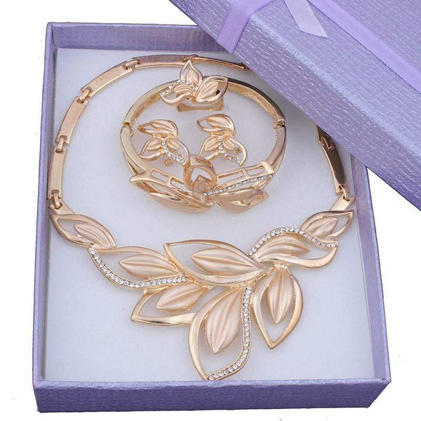 Planet Gates Jewelry Set Gold Color Clear Austrian Crystal Women Wedding Necklace Bracelet Earring Ring