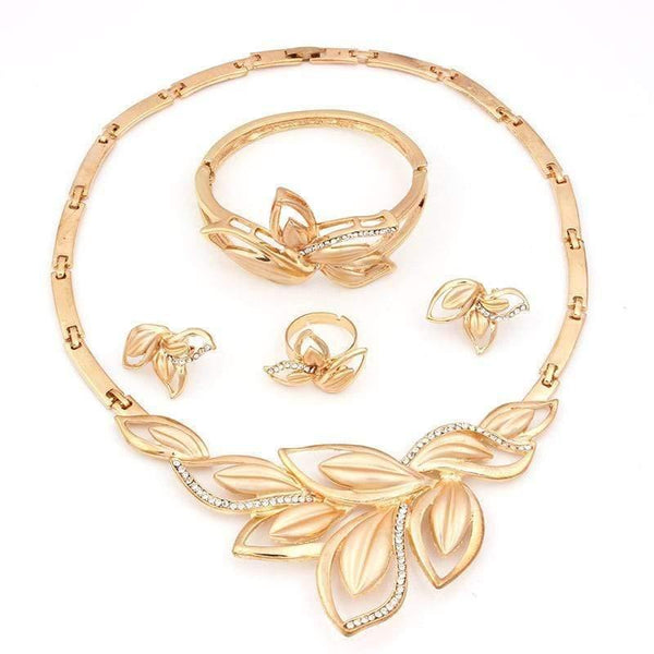 Planet Gates Jewelry Set Gold Color Clear Austrian Crystal Women Wedding Necklace Bracelet Earring Ring