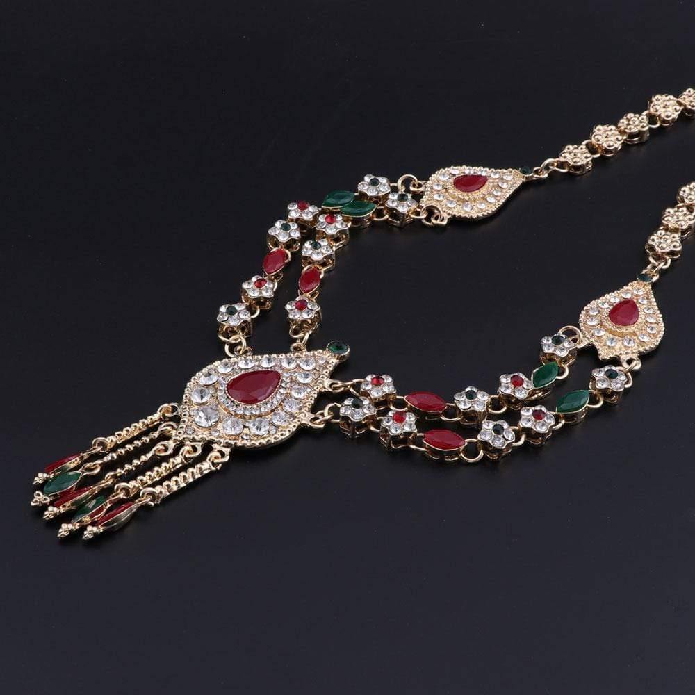 Planet Gates Jewelry Set Red Green Crystal Dubai Bridal Gold Color Necklace Sets Party Indian Jewellery