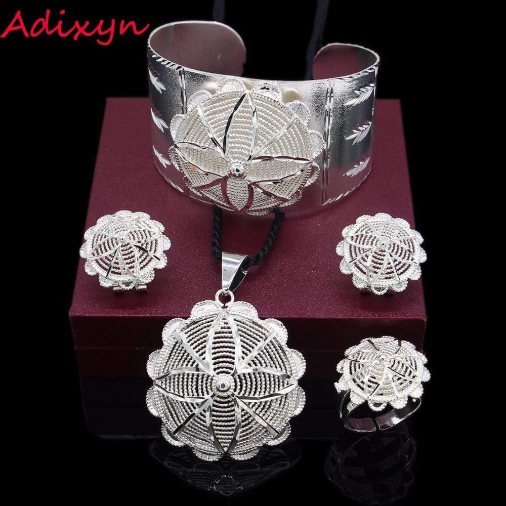 Planet Gates Jewelry Set Silver Plated Eritrean/Ethiopian/African Necklace/Pendant/Bangle/Earring/Ring Wedding Jewelry Sets