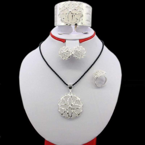 Planet Gates Jewelry Set Silver Plated Eritrean/Ethiopian/African Necklace/Pendant/Bangle/Earring/Ring Wedding Jewelry Sets