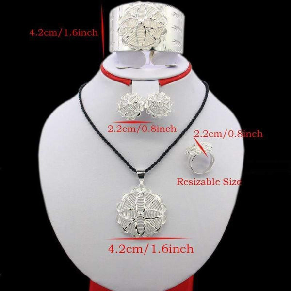 Planet Gates Jewelry Set Silver Plated Eritrean/Ethiopian/African Necklace/Pendant/Bangle/Earring/Ring Wedding Jewelry Sets