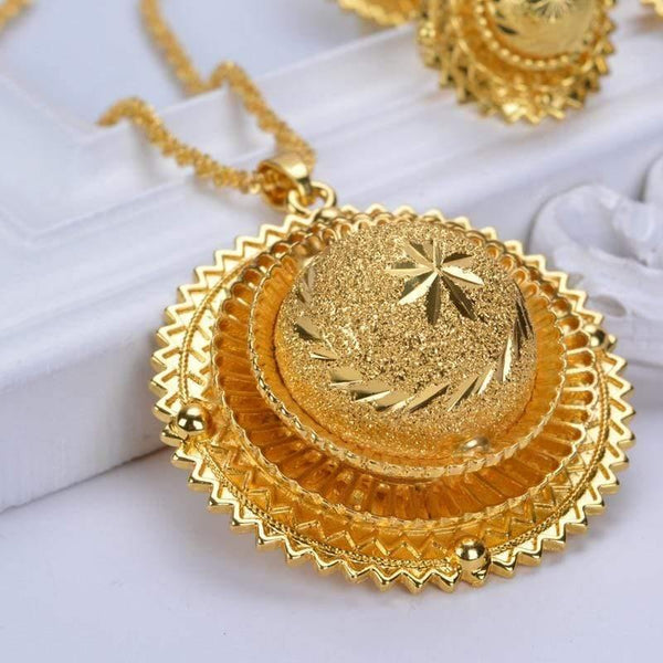 Planet Gates Jewelry Sets African Nigeria Sudan Eritrea Kenya Pure Gold Color Habasha Style Wedding Sets D30019
