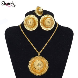 Planet Gates Jewelry Sets African Nigeria Sudan Eritrea Kenya Pure Gold Color Habasha Style Wedding Sets D30019