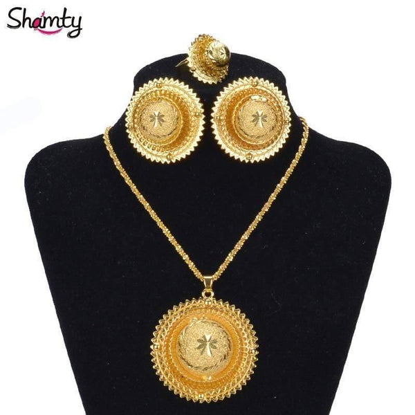 Planet Gates Jewelry Sets African Nigeria Sudan Eritrea Kenya Pure Gold Color Habasha Style Wedding Sets D30019