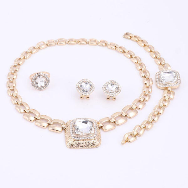 Planet Gates Jewelry Sets For Women Dress Accessories Gold Color Crystal Wedding Bridal Necklace Earrings Bracelet Ring Sets