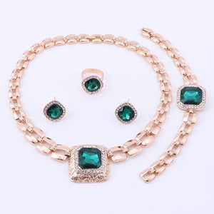 Planet Gates Jewelry Sets For Women Dress Accessories Gold Color Crystal Wedding Bridal Necklace Earrings Bracelet Ring Sets