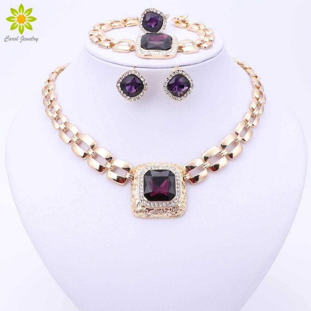 Planet Gates Jewelry Sets For Women Dress Accessories Gold Color Crystal Wedding Bridal Necklace Earrings Bracelet Ring Sets