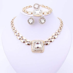 Planet Gates Jewelry Sets For Women Dress Accessories Gold Color Crystal Wedding Bridal Necklace Earrings Bracelet Ring Sets