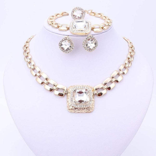 Planet Gates Jewelry Sets For Women Dress Accessories Gold Color Crystal Wedding Bridal Necklace Earrings Bracelet Ring Sets