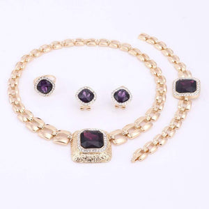 Planet Gates Jewelry Sets For Women Dress Accessories Gold Color Crystal Wedding Bridal Necklace Earrings Bracelet Ring Sets