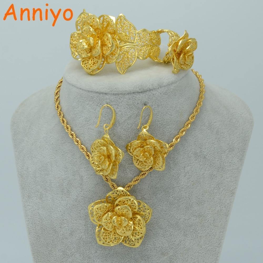 Planet Gates Jewelry sets Gold Color Bridal Wedding sets Necklace Earrings Bangle Ring Ethiopian/Africa/Arabia Items #020906