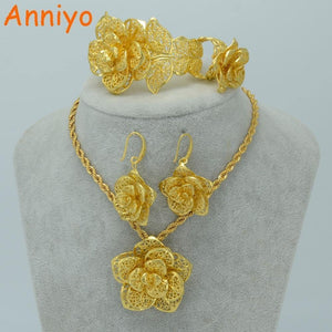 Planet Gates Jewelry sets Gold Color Bridal Wedding sets Necklace Earrings Bangle Ring Ethiopian/Africa/Arabia Items #020906