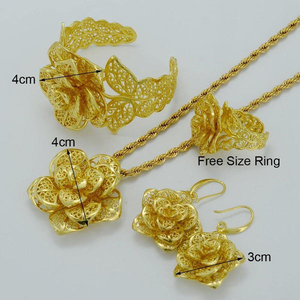 Planet Gates Jewelry sets Gold Color Bridal Wedding sets Necklace Earrings Bangle Ring Ethiopian/Africa/Arabia Items #020906