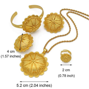 Planet Gates Jewelry sets Pendant Necklaces Earrings Ring Bangles for Womens Gold Color Eritrean African Bride Gifts #207506