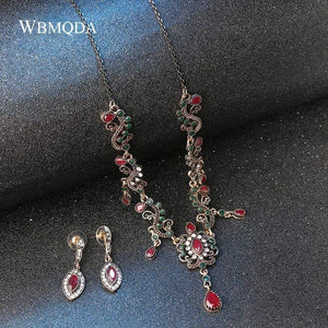 Planet Gates Jewelry Sets Vintage Red Necklace Bracelet Earrings Ring Set Indian Crystal Antique Gold Wedding Jewellery