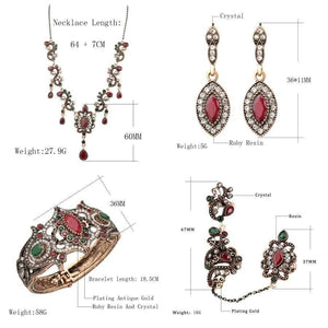 Planet Gates Jewelry Sets Vintage Red Necklace Bracelet Earrings Ring Set Indian Crystal Antique Gold Wedding Jewellery