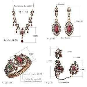 Planet Gates Jewelry Sets Vintage Red Necklace Bracelet Earrings Ring Set Indian Crystal Antique Gold Wedding Jewellery