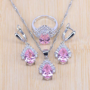 Planet Gates Jewelry Sets Water Drop Cubic Zirconia CZ Stone 925 Sterling Silver Earrings Necklaces Rings Bracelet Set