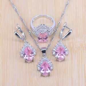 Planet Gates Jewelry Sets Water Drop Cubic Zirconia CZ Stone 925 Sterling Silver Earrings Necklaces Rings Bracelet Set