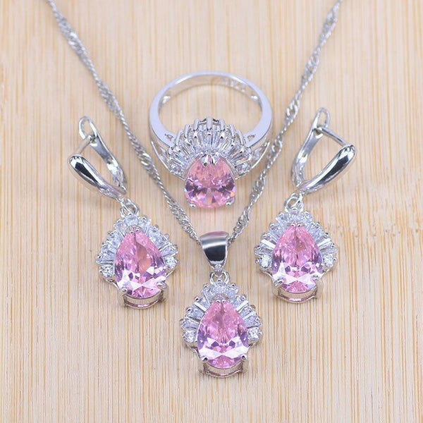 Planet Gates Jewelry Sets Water Drop Cubic Zirconia CZ Stone 925 Sterling Silver Earrings Necklaces Rings Bracelet Set