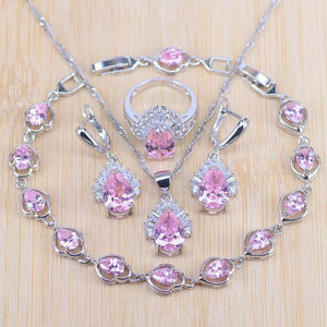 Planet Gates Jewelry Sets Water Drop Cubic Zirconia CZ Stone 925 Sterling Silver Earrings Necklaces Rings Bracelet Set