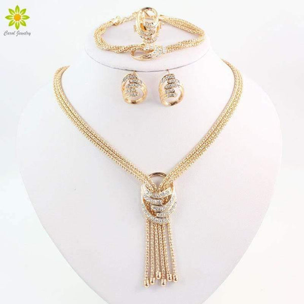 Planet Gates Jewelry Sets Wedding Costume Women Party Gold Color Crystal Necklace Bangle Earring Ring
