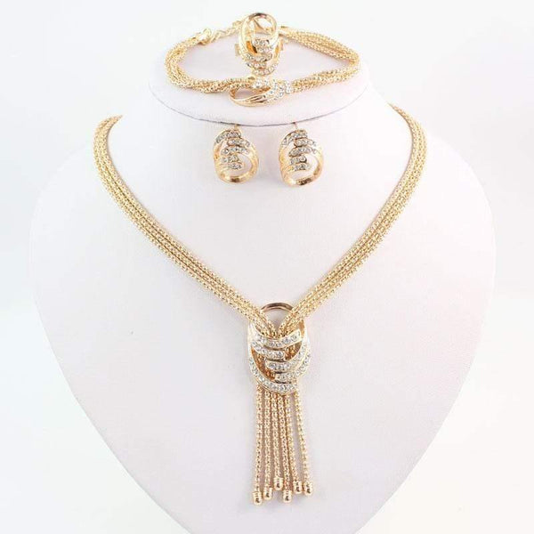 Planet Gates Jewelry Sets Wedding Costume Women Party Gold Color Crystal Necklace Bangle Earring Ring