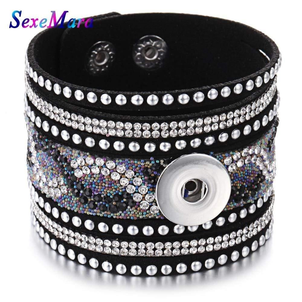 Planet Gates Jewelry Wide Multilayer Crystal Rivet Leather Snap Bracelet 18mm Snap Button Bracelet DIY Buttons Jewelry For Women