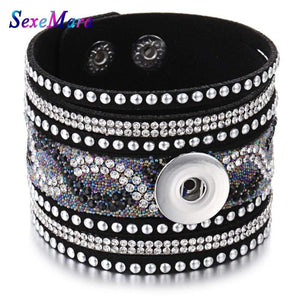 Planet Gates Jewelry Wide Multilayer Crystal Rivet Leather Snap Bracelet 18mm Snap Button Bracelet DIY Buttons Jewelry For Women