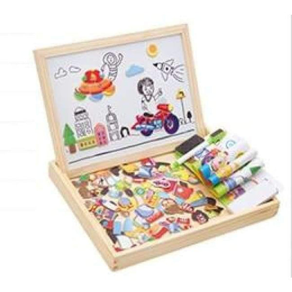 Planet Gates jiaotong 100+PCS Wooden Magnetic Puzzle Figure/Animals/ Vehicle /Circus Drawing Board 5 styles Box Educational Toy Gift