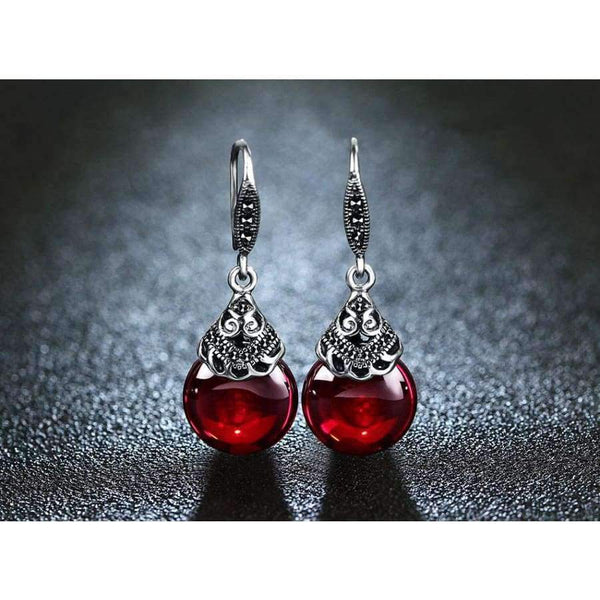 Planet Gates JIASHUNTAI 100% 925 Sterling Silver Earrings For Women Retro Round Natural Stones Earrings Vintage Thai Silver Jewelry Best Gift