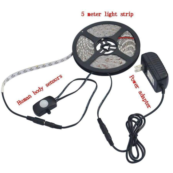 Planet Gates Jiawen PIR motion sensor strip light Waterproof DC 12V 5050 SMD Sensor led strip light + 2A adapter AC 100-240V
