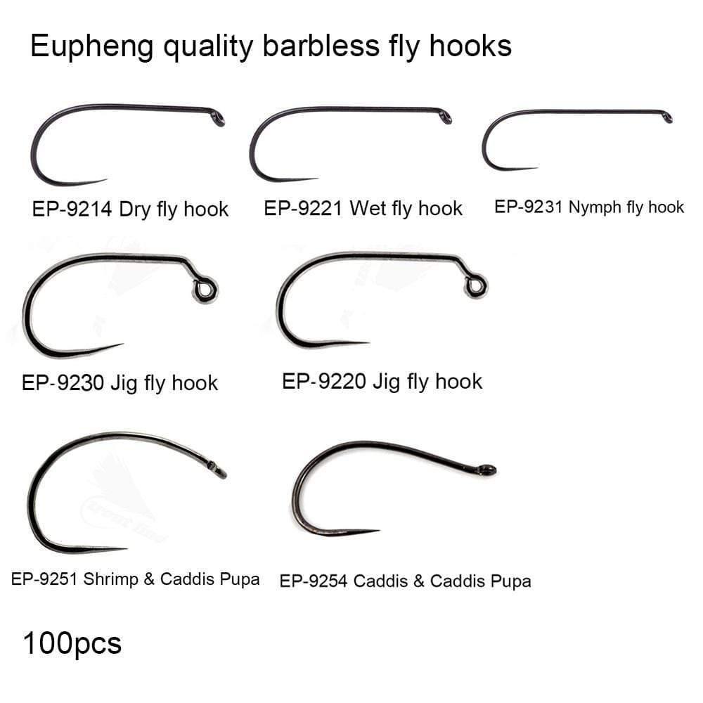 Planet Gates Jig fly hook 9220 / 1 100pcs Competition Fly Fishing Hook Barbless No Barb hook Fishing Dry Nymph Shirmp Wet Caddis Fly Hook Black Nickle New