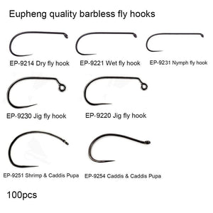 Planet Gates Jig fly hook 9220 / 1 100pcs Competition Fly Fishing Hook Barbless No Barb hook Fishing Dry Nymph Shirmp Wet Caddis Fly Hook Black Nickle New