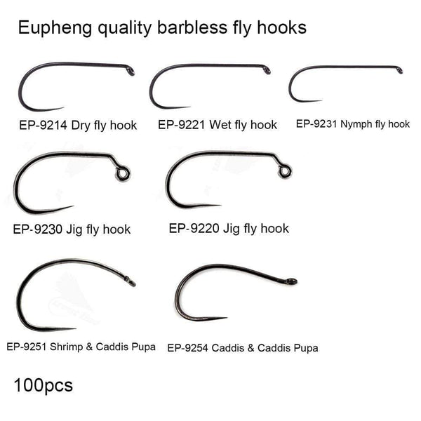 Planet Gates Jig fly hook 9220 / 1 100pcs Competition Fly Fishing Hook Barbless No Barb hook Fishing Dry Nymph Shirmp Wet Caddis Fly Hook Black Nickle New