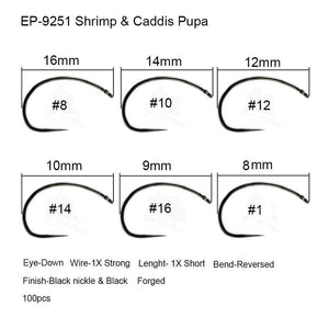 Planet Gates Jig fly hook 9220 / 1 100pcs Competition Fly Fishing Hook Barbless No Barb hook Fishing Dry Nymph Shirmp Wet Caddis Fly Hook Black Nickle New