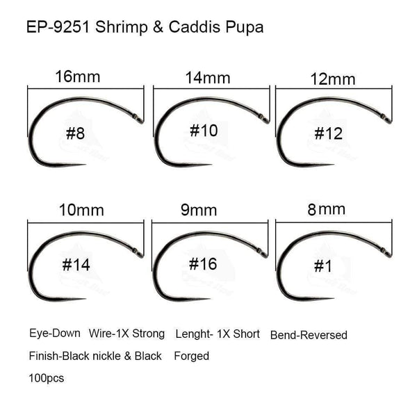 Planet Gates Jig fly hook 9220 / 1 100pcs Competition Fly Fishing Hook Barbless No Barb hook Fishing Dry Nymph Shirmp Wet Caddis Fly Hook Black Nickle New