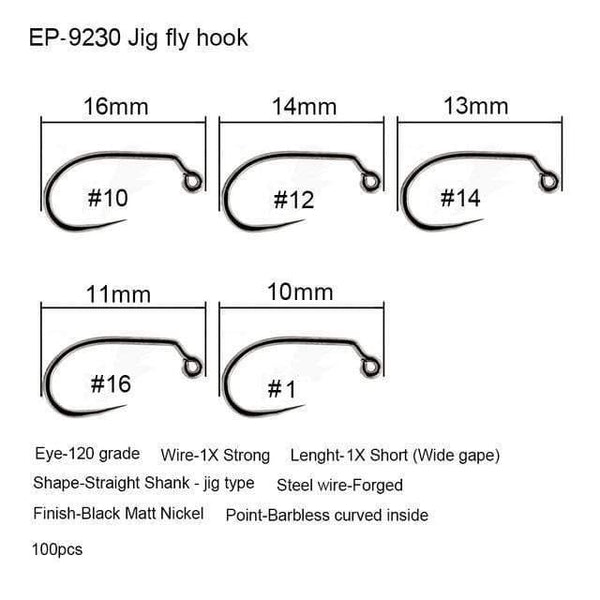 Planet Gates Jig fly hook 9230 / 3 100pcs Competition Fly Fishing Hook Barbless No Barb hook Fishing Dry Nymph Shirmp Wet Caddis Fly Hook Black Nickle New