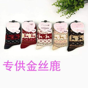 Planet Gates Jin silu / EU36-39 Winter 5 Pairs Wool Female Women Socks Warm Thickened Cotton Christmas Socks Harajuku