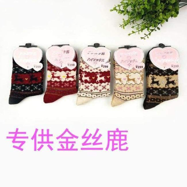 Planet Gates Jin silu / EU36-39 Winter 5 Pairs Wool Female Women Socks Warm Thickened Cotton Christmas Socks Harajuku