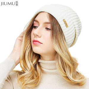 Planet Gates JIUMU Wool Women Beanie 2018 New Thick & Warm Winter Hat Brand Casual Women's Knitted Chunky Soft Skullies gorros mujer invierno