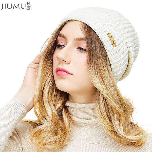 Planet Gates JIUMU Wool Women Beanie 2018 New Thick & Warm Winter Hat Brand Casual Women's Knitted Chunky Soft Skullies gorros mujer invierno