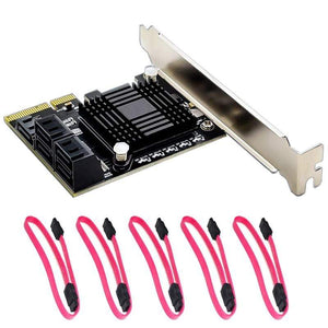 Planet Gates JMB585 Chip 5 Port SATA 3.0 to PCIe Expansion Card 4X Gen 3 PCI Express SATA Adapter SATA 3 Converter with Heat Sink for HDD SSD